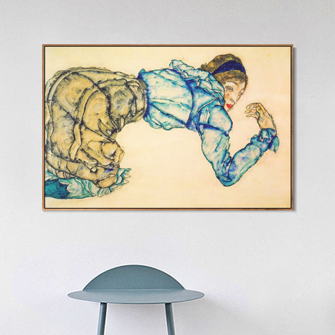 INVIN ART Framed Canvas Giclee Print Kneeling woman by Egon Schiele Wall Art Living Room Home Office Decorations