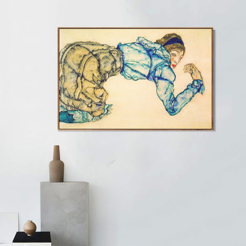 INVIN ART Framed Canvas Giclee Print Kneeling woman by Egon Schiele Wall Art Living Room Home Office Decorations