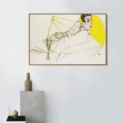 INVIN ART Framed Canvas Giclee Print Man#123 by Egon Schiele Wall Art Living Room Home Office Decorations