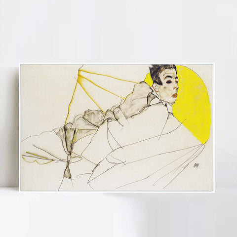 INVIN ART Framed Canvas Giclee Print Man#123 by Egon Schiele Wall Art Living Room Home Office Decorations