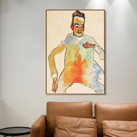 INVIN ART Framed Canvas Giclee Print Man#124 by Egon Schiele Wall Art Living Room Home Office Decorations