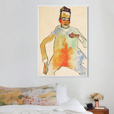 INVIN ART Framed Canvas Giclee Print Man#124 by Egon Schiele Wall Art Living Room Home Office Decorations
