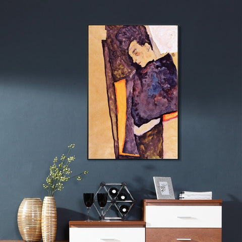 INVIN ART Framed Canvas Giclee Print A man with his eyes closed by Egon Schiele Wall Art Living Room Home Office Decorations