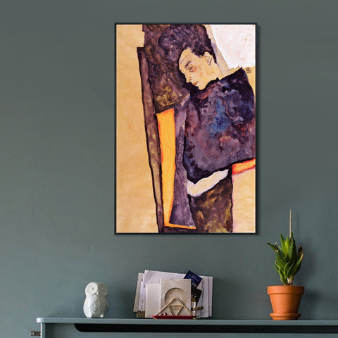 INVIN ART Framed Canvas Giclee Print A man with his eyes closed by Egon Schiele Wall Art Living Room Home Office Decorations