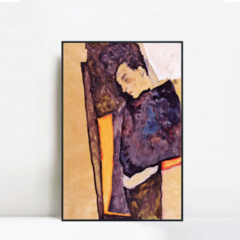 INVIN ART Framed Canvas Giclee Print A man with his eyes closed by Egon Schiele Wall Art Living Room Home Office Decorations