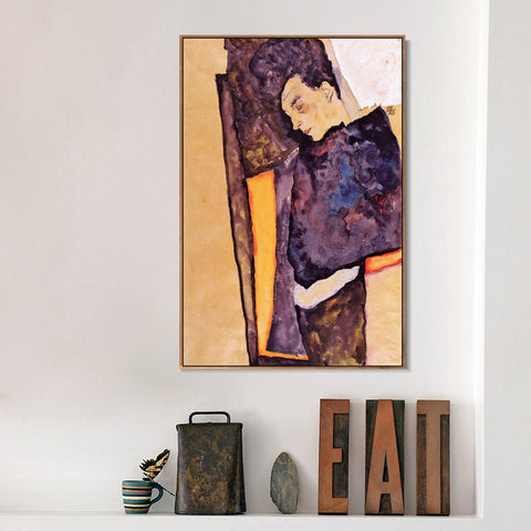 INVIN ART Framed Canvas Giclee Print A man with his eyes closed by Egon Schiele Wall Art Living Room Home Office Decorations