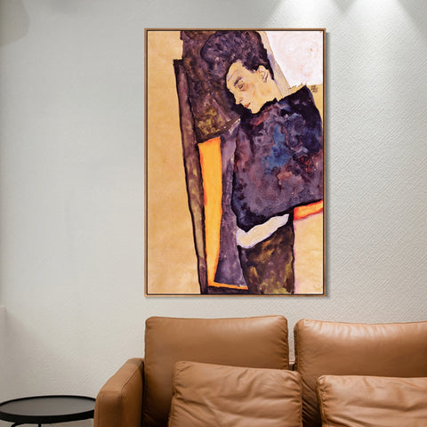 INVIN ART Framed Canvas Giclee Print A man with his eyes closed by Egon Schiele Wall Art Living Room Home Office Decorations