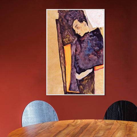 INVIN ART Framed Canvas Giclee Print A man with his eyes closed by Egon Schiele Wall Art Living Room Home Office Decorations