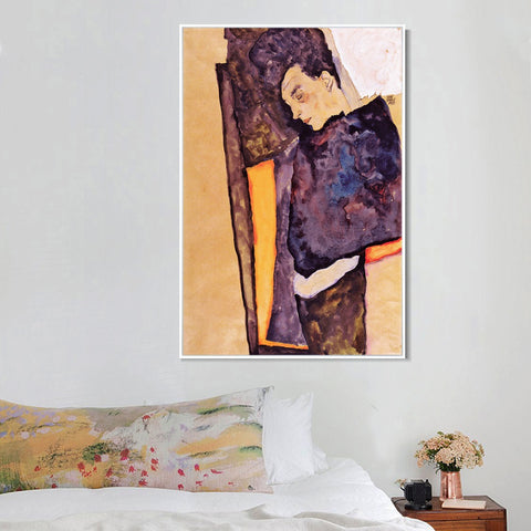 INVIN ART Framed Canvas Giclee Print A man with his eyes closed by Egon Schiele Wall Art Living Room Home Office Decorations