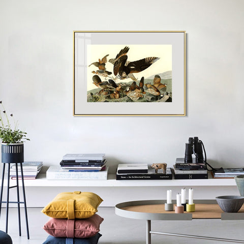 INVIN ART Metal Framed Canvas Giclee Print Virginian_Partridge by John James Audubon Wall Art Living Room Home Office Decorations