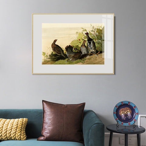 INVIN ART Metal Framed Canvas Giclee Print Spotted_Grous by John James Audubon Wall Art Living Room Home Office Decorations