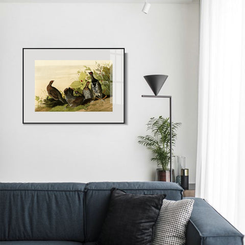INVIN ART Metal Framed Canvas Giclee Print Spotted_Grous by John James Audubon Wall Art Living Room Home Office Decorations