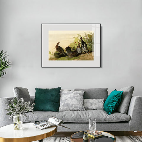 INVIN ART Metal Framed Canvas Giclee Print Spotted_Grous by John James Audubon Wall Art Living Room Home Office Decorations