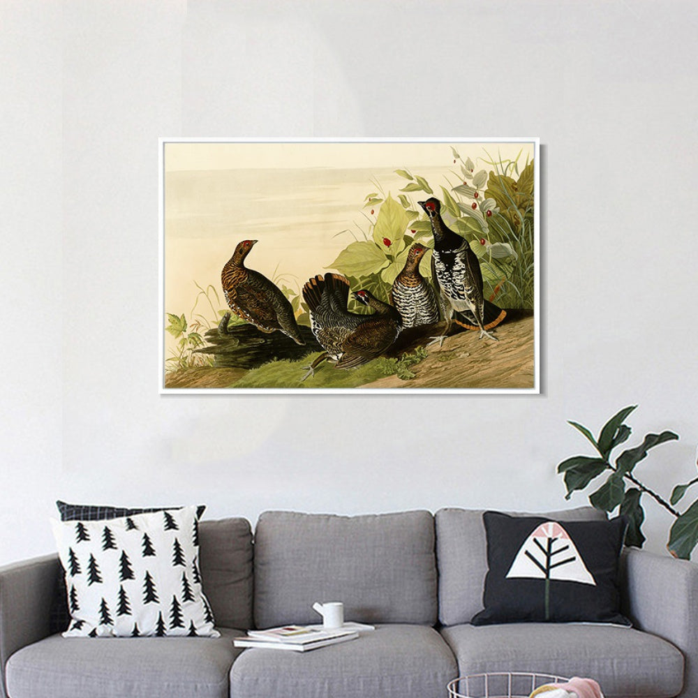 INVIN ART Framed Canvas Giclee Print Spotted_Grous by John James Audubon Wall Art Living Room Home Office Decorations