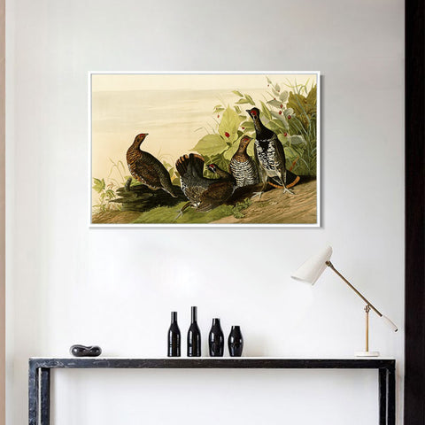 INVIN ART Framed Canvas Giclee Print Spotted_Grous by John James Audubon Wall Art Living Room Home Office Decorations