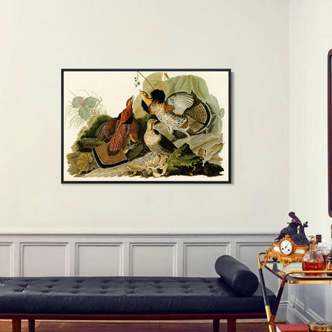 INVIN ART Framed Canvas Giclee Print Ruffed_Grouse by John James Audubon Wall Art Living Room Home Office Decorations