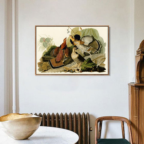 INVIN ART Framed Canvas Giclee Print Ruffed_Grouse by John James Audubon Wall Art Living Room Home Office Decorations