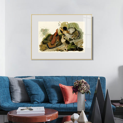INVIN ART Metal Framed Canvas Giclee Print Ruffed_Grouse by John James Audubon Wall Art Living Room Home Office Decorations