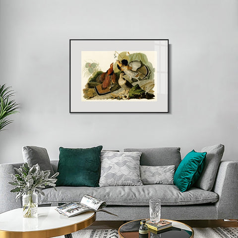 INVIN ART Metal Framed Canvas Giclee Print Ruffed_Grouse by John James Audubon Wall Art Living Room Home Office Decorations