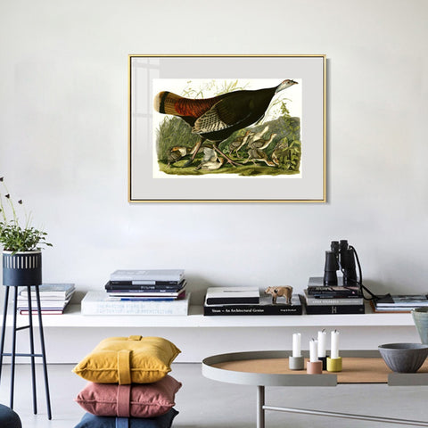 INVIN ART Metal Framed Canvas Giclee Print Wild_Turkey by John James Audubon Wall Art Living Room Home Office Decorations