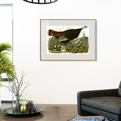 INVIN ART Metal Framed Canvas Giclee Print Wild_Turkey by John James Audubon Wall Art Living Room Home Office Decorations