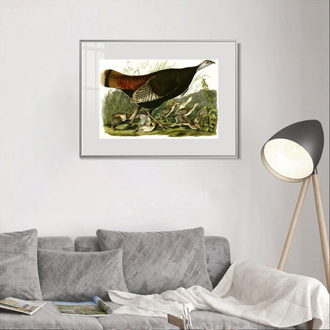 INVIN ART Metal Framed Canvas Giclee Print Wild_Turkey by John James Audubon Wall Art Living Room Home Office Decorations