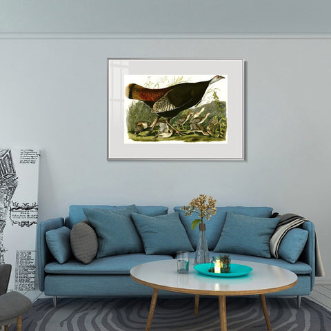 INVIN ART Metal Framed Canvas Giclee Print Wild_Turkey by John James Audubon Wall Art Living Room Home Office Decorations