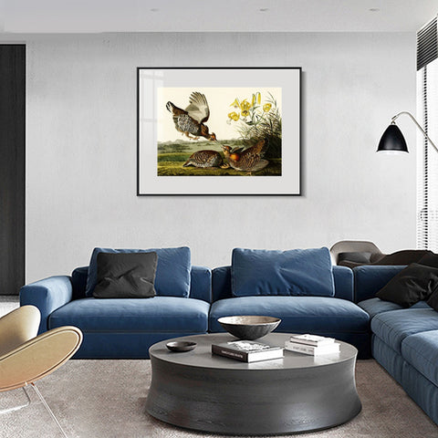 INVIN ART Metal Framed Canvas Giclee Print Pinnated_Grous by John James Audubon Wall Art Living Room Home Office Decorations