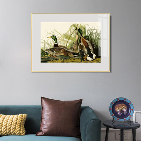 INVIN ART Metal Framed Canvas Giclee Print Mallard Duck by John James Audubon Wall Art Living Room Home Office Decorations