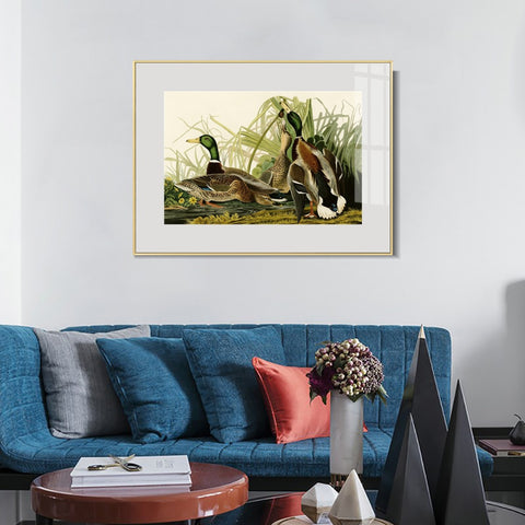 INVIN ART Metal Framed Canvas Giclee Print Mallard Duck by John James Audubon Wall Art Living Room Home Office Decorations