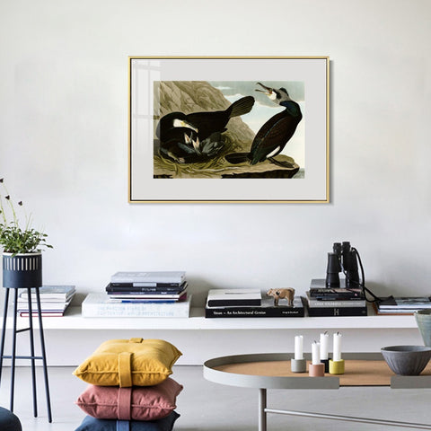 INVIN ART Metal Framed Canvas Giclee Print Common Cormorant by John James Audubon Wall Art Living Room Home Office Decorations