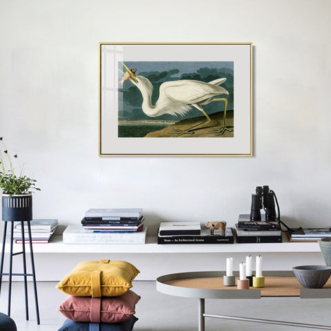 INVIN ART Metal Framed Canvas Giclee Print Great White Heron by John James Audubon Wall Art Living Room Home Office Decorations