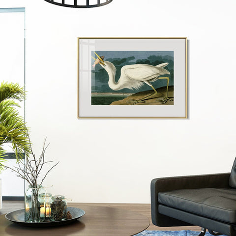 INVIN ART Metal Framed Canvas Giclee Print Great White Heron by John James Audubon Wall Art Living Room Home Office Decorations