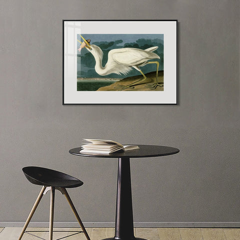 INVIN ART Metal Framed Canvas Giclee Print Great White Heron by John James Audubon Wall Art Living Room Home Office Decorations