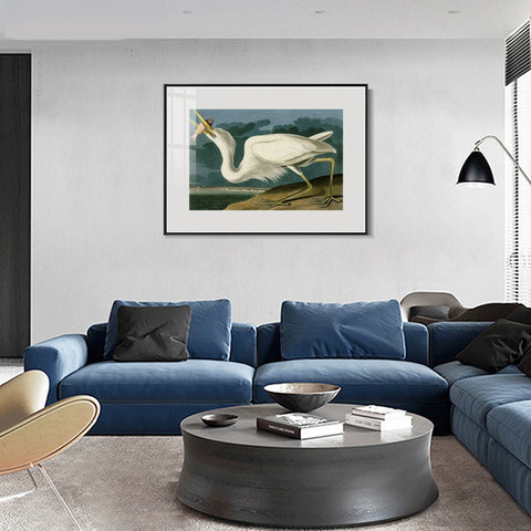 INVIN ART Metal Framed Canvas Giclee Print Great White Heron by John James Audubon Wall Art Living Room Home Office Decorations