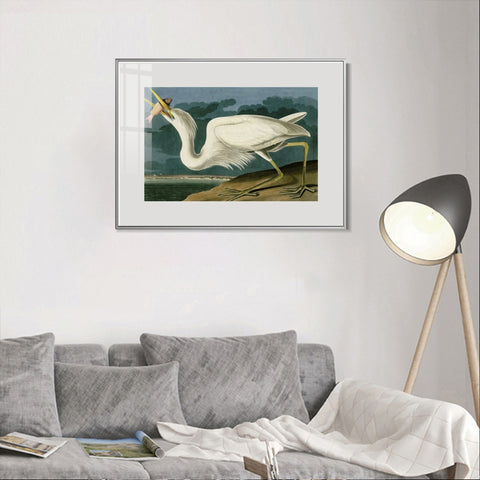 INVIN ART Metal Framed Canvas Giclee Print Great White Heron by John James Audubon Wall Art Living Room Home Office Decorations