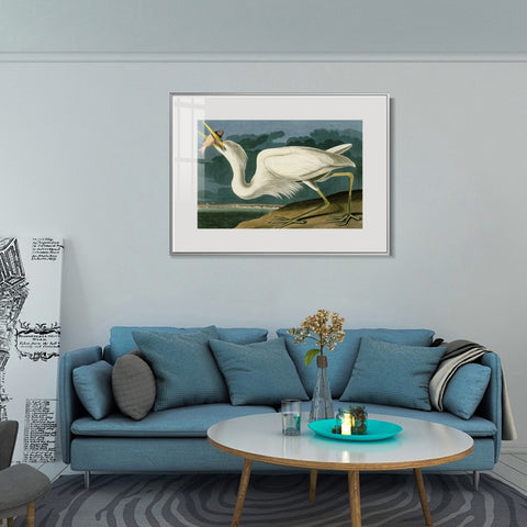 INVIN ART Metal Framed Canvas Giclee Print Great White Heron by John James Audubon Wall Art Living Room Home Office Decorations