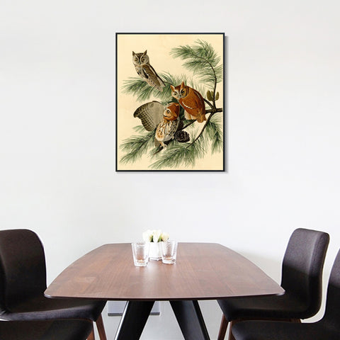INVIN ART Framed Canvas Giclee Print Little Screech Owl by John James Audubon Wall Art Living Room Home Office Decorations
