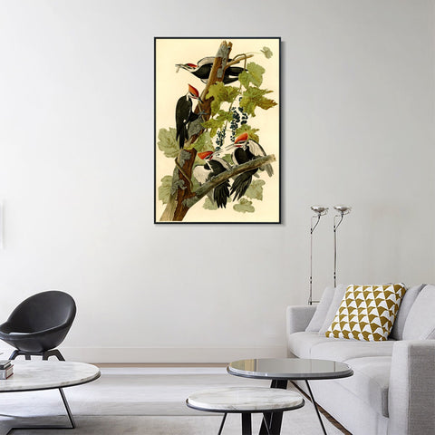 INVIN ART Framed Canvas Giclee Print Pileated Woodpecker by John James Audubon Wall Art Living Room Home Office Decorations