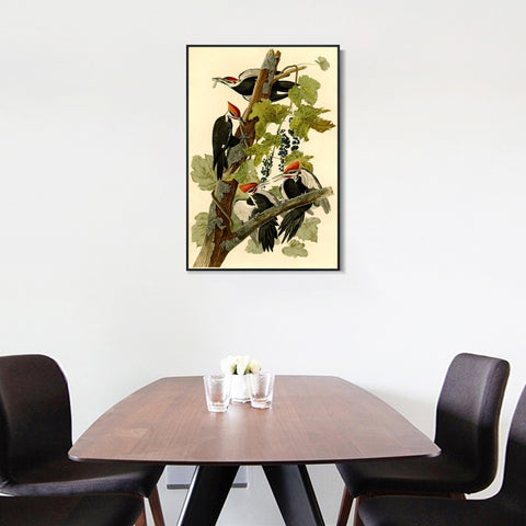 INVIN ART Framed Canvas Giclee Print Pileated Woodpecker by John James Audubon Wall Art Living Room Home Office Decorations