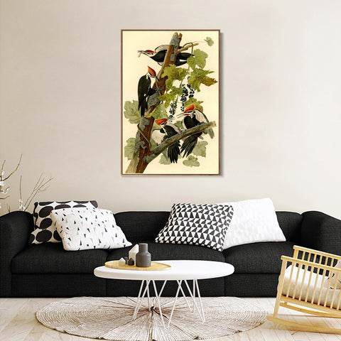 INVIN ART Framed Canvas Giclee Print Pileated Woodpecker by John James Audubon Wall Art Living Room Home Office Decorations