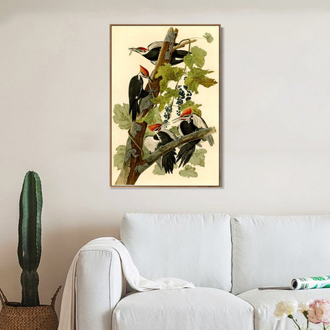 INVIN ART Framed Canvas Giclee Print Pileated Woodpecker by John James Audubon Wall Art Living Room Home Office Decorations