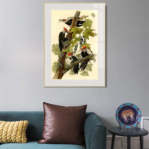 INVIN ART Metal Framed Canvas Giclee Print Pileated Woodpecker by John James Audubon Wall Art Living Room Home Office Decorations
