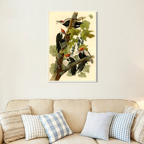INVIN ART Framed Canvas Giclee Print Pileated Woodpecker by John James Audubon Wall Art Living Room Home Office Decorations