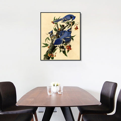 INVIN ART Framed Canvas Giclee Print Blue Jay by John James Audubon Wall Art Living Room Home Office Decorations