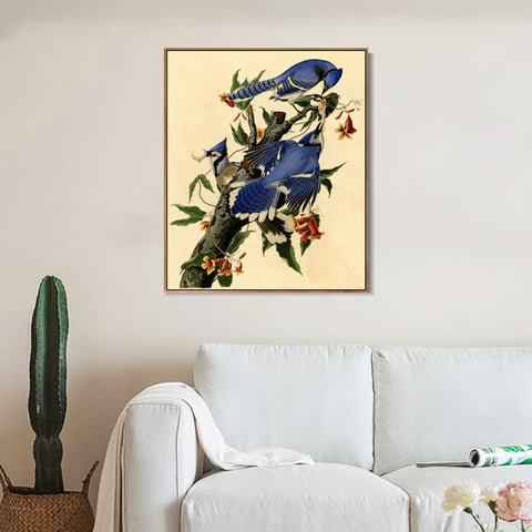 INVIN ART Framed Canvas Giclee Print Blue Jay by John James Audubon Wall Art Living Room Home Office Decorations