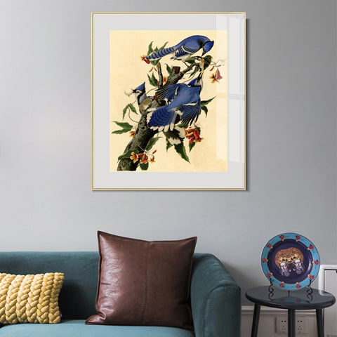 INVIN ART Metal Framed Canvas Giclee Print Blue Jay by John James Audubon Wall Art Living Room Home Office Decorations
