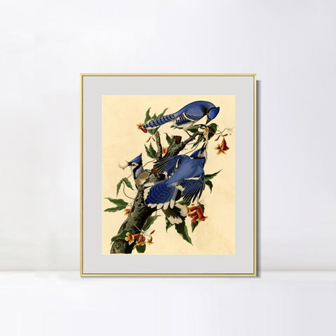 INVIN ART Metal Framed Canvas Giclee Print Blue Jay by John James Audubon Wall Art Living Room Home Office Decorations