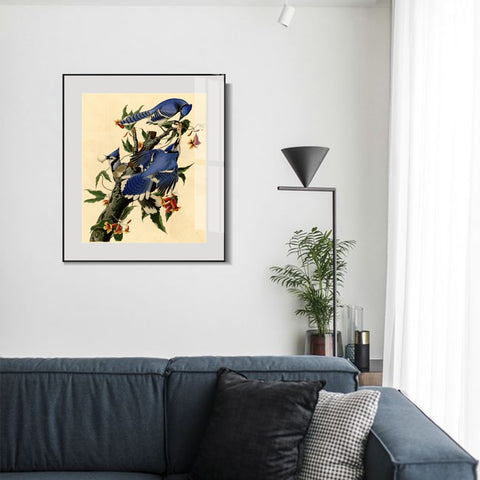 INVIN ART Metal Framed Canvas Giclee Print Blue Jay by John James Audubon Wall Art Living Room Home Office Decorations