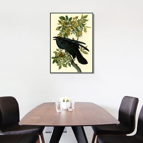INVIN ART Framed Canvas Giclee Print Raven by John James Audubon Wall Art Living Room Home Office Decorations